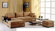 Brown fabric sectional couch w/ built-in bookshelves main photo