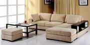 Beige fabric sectional couch w/ built-in bookshelves main photo
