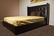 Brown bycast leather bed w/ wing design hb main photo