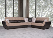 Reversible sand on brown pu sectional w/ storage