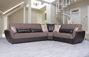 Reversible cacao on brown pu sectional w/ storage