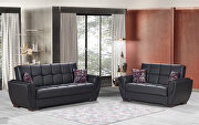 Black pu leatherette sleeper sofa w/ storage main photo