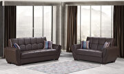 Brown pu leatherette sleeper sofa w/ storage main photo