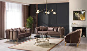 Sleek contemporary velvet brown sofa main photo