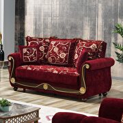 Burgundy chenille middle eastern style traditional loveseat