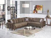 Brown reversible sectional w/ golden trim and legs main photo