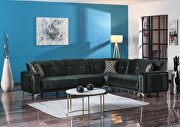 Angel (Green) Green reversible sectional w/ golden trim and legs