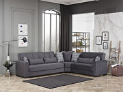 Reversible sleeper / storage sectional sofa in gray microfiber main photo