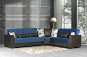 Reversible sleeper / storage sectional sofa in blue fabric / black pu main photo