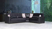 Reversible sleeper / storage sectional sofa in black pu/black fabric main photo