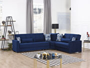Reversible sleeper / storage sectional sofa in blue microfiber main photo