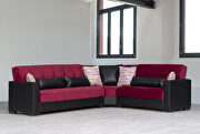 Armada (Burgundy/Black) Reversible sleeper / storage sectional sofa in burgundy fabric