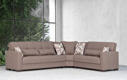 Reversible sleeper / storage sectional sofa in sugar brown fabric
