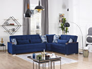 100% reversible sectional w/ wood arms in blue microfiber main photo