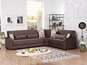 100% reversible sectional w/ wood arms in brown microfiber main photo