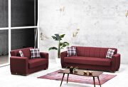 Barato (Burgundy) Casual style burgundy chenille sofa / sofa bed w/ storage