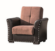Double toned brown leather / fabric storage chair