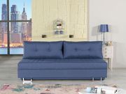 Queen size sofa bed w/ bedding storage in blue main photo