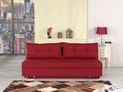 Queen size sofa bed w/ bedding storage in red main photo