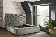 Gray microfiber storage queen bed w/ full platform main photo