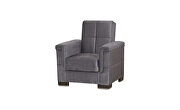 Gray microfiber chair sleeper w/ square tufted pattern