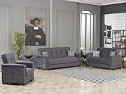 Gray microfiber sofa sleeper w/ square tufted pattern