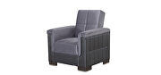 Gray microfiber / black pu leather chair sleeper w/ square tufted pattern
