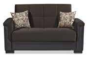 Pro (Chocolate/Brown) Two-toned chocolate fabric / brown leather loveseat sleeper