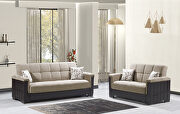 Two-toned sand fabric / brown leather sofa sleeper main photo