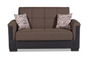 Pro (Cocoa/Brown) Two-toned cocoa fabric / brown leather loveseat sleeper