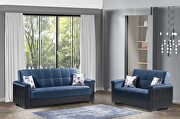 Two-toned blue fabric / brown leather sofa sleeper main photo