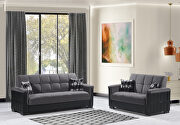 Pro (Asphalt/Brown) Two-toned asphalt gray fabric / brown leather sofa sleeper