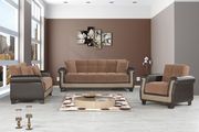 Proline (Brown) Brown fabric / leather sofa w/ bed option and storage