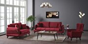Stylish red / gold trim sofa w/ storage main photo