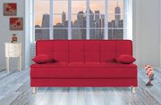 Red fabric sofa bed w/ storage and 2 pillows main photo