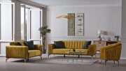 Stylish low profile channel tufted mustard sofa
