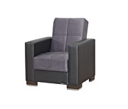 Gray microfiber / black pu leather chair w/ storage