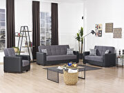Gray microfiber and black leather storage sofa main photo