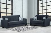 Dark blue chenille polyester sofa w/ storage