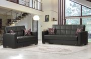 Armada (Black PU) Black pu leatherette sofa w/ storage