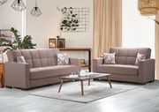 Brown chenille polyester sofa w/ storage