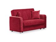 Chenille red fabric convertible loveseat