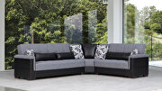 Fully reversible gray fabric / black leather sectional main photo