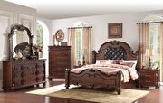 Traditional style queen bed in cherry finish wood main photo