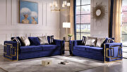 Lawrence (Blue) Transitional style navy blue sofa with gold finish