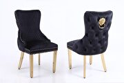 Leo II (Black) Pair of contemporary velvet tufted dining chairs w/ gold legs