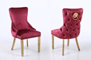 Leo II (Red) Pair of contemporary velvet tufted dining chairs w/ gold legs
