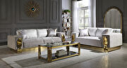 Transitional style light gray sofa with gold finish