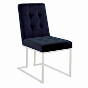 Ink blue matte velvet upholstery dining chair