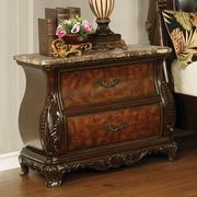 Traditional carved wood / marble top nightstand main photo